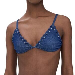 Good American Denim Triangle Bikini Top Swim Denim Rinse Women’s Size 2XL NWT